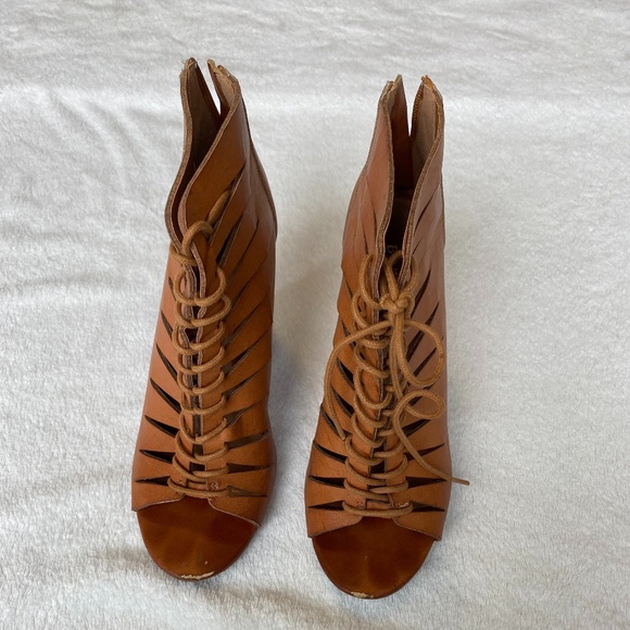 Lace Up Heeled Booties with Cutouts - Picture 1 of 4